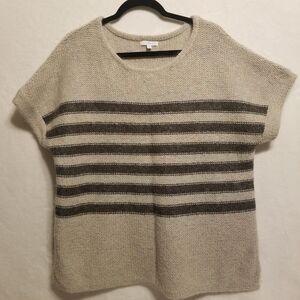 Gap XL Sweater Short Sleeve Mohair Blend Striped Gray Speckled Preppy Academia